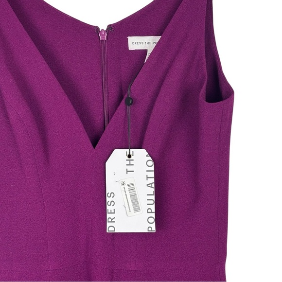 DRESS THE POPULATION IRIS DARK MAGENTA CREPE FITTED HIGH SLIT FLOOR LENGTH GOWN - Picture 13 of 14